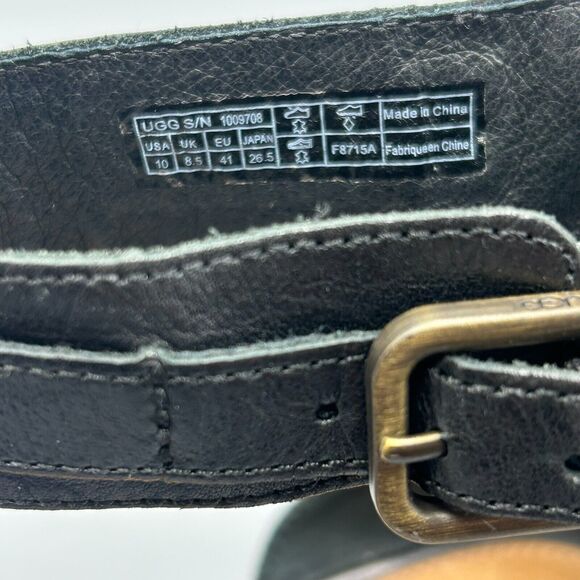 Ugg Char Sandals Ankle Strap Black Leather Mini Wedge Women’s Size 10 - Picture 12 of 12